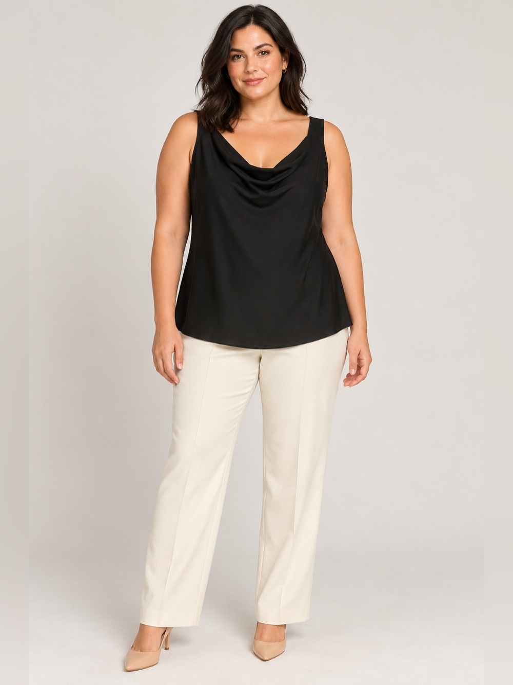 DKNY Black Sleeveless Cowl Neck Blouse Size Large Draped Top